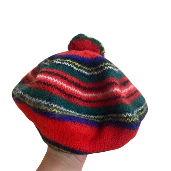 Hand-Knitted Scottish Beret Hat Royal Stewart 100% Pure Wool Red Green - Picture 4 of 6